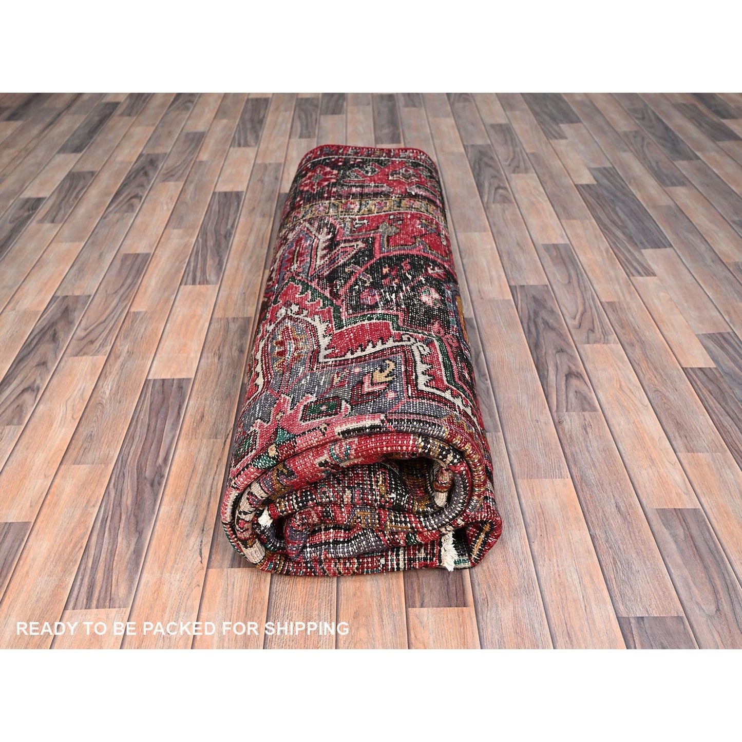 7'10"X11'5" Red Pure Wool Hand Knotted Antique Zoroastrian Heris Rug