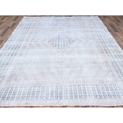 7'9"X10'1" Blue Vintage Zoroastrian Karman Pure Wool Hand Knotted Rug