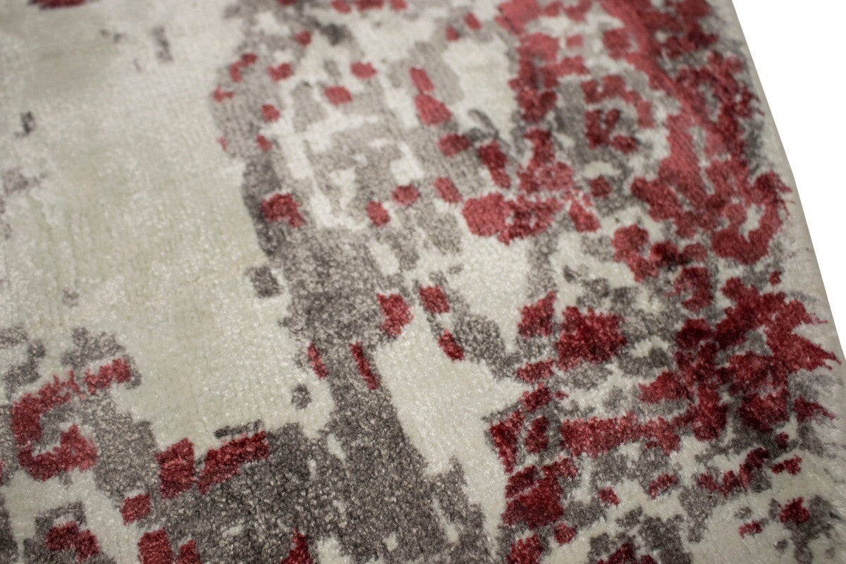 Hand-Loomed Modern Round Rug Distressed Floral
