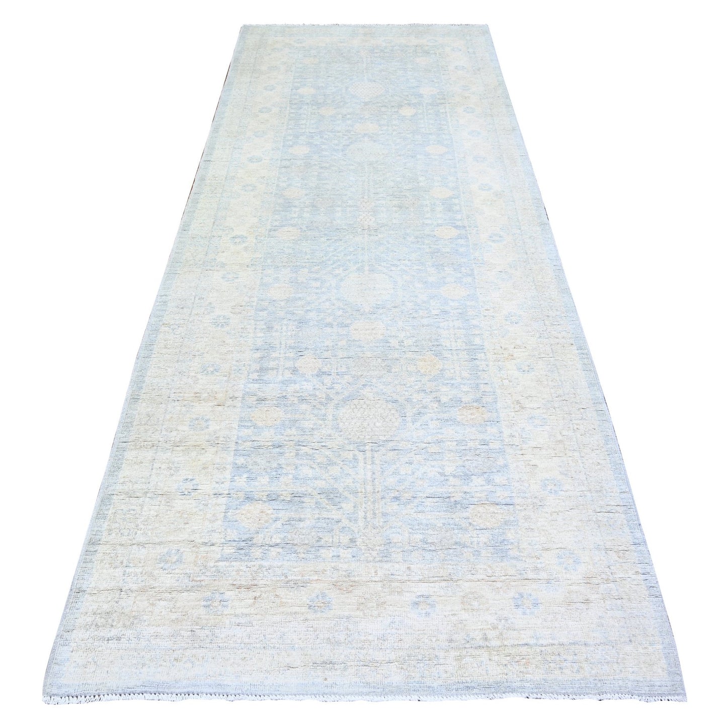 4'X10' Oxford Gray White Wash Pomegranate Wool Hand Knotted Oriental Rug