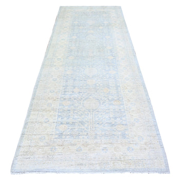 4'X10' Oxford Gray White Wash Pomegranate Wool Hand Knotted Oriental Rug