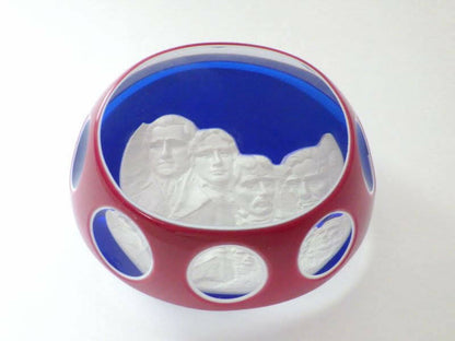 Baccarat Paperweight 1976 Mount Rushmore Presidential  Blue Glass Crystal Rare
