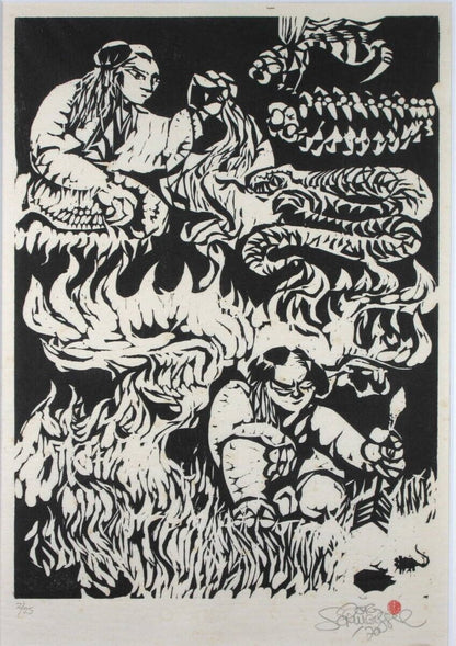 Jorg Schmeisser 1970 Original Woodblock Print