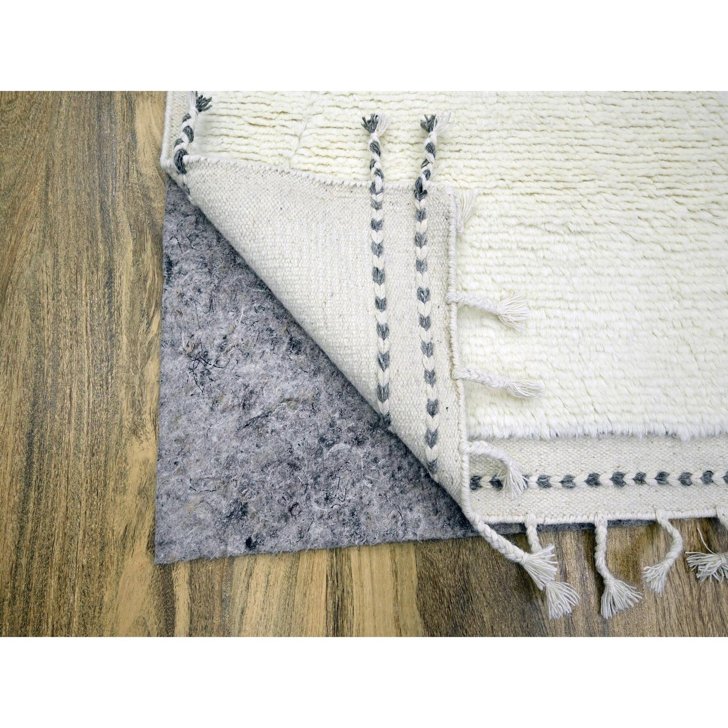 9'1"x12'3" White Moroccan Weave Natural Undyed Wool Hand Knotted Rug
