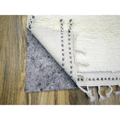 9'1"x12'3" White Moroccan Weave Natural Undyed Wool Hand Knotted Rug
