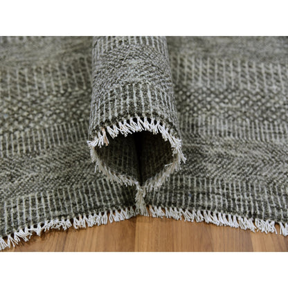12'X12'2" Neutral Gray Hand Knotted Grass Design Undyed Wool Square Rug