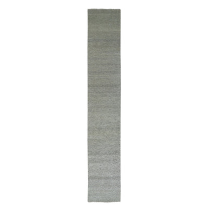 2'6"X16' Pastel Gray Hand Knotted Grass Design Wool Undyed Xl Runner Rug