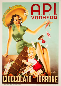 1950 Api Chocolate Poster, Graf Milano, Original Italian Advertising