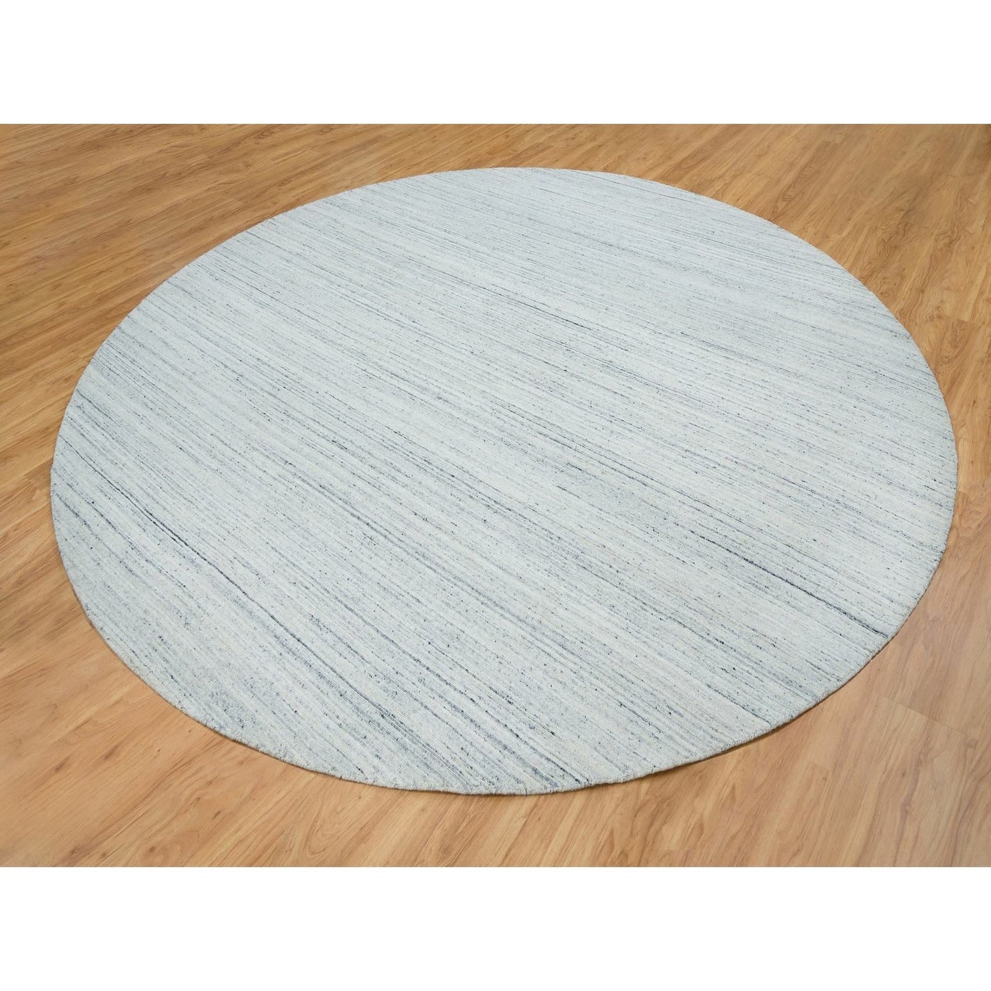 12'X12' Ivory Wool Hand Loomed Plain Modern Striae Design Round Rug