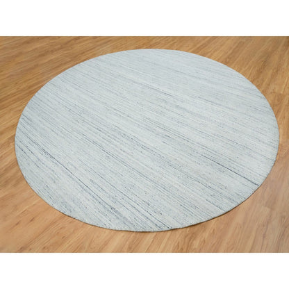 12'X12' Ivory Wool Hand Loomed Plain Modern Striae Design Round Rug