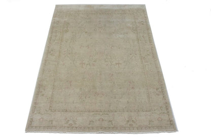 Transitional Muted Beige Floral Handmade Oriental