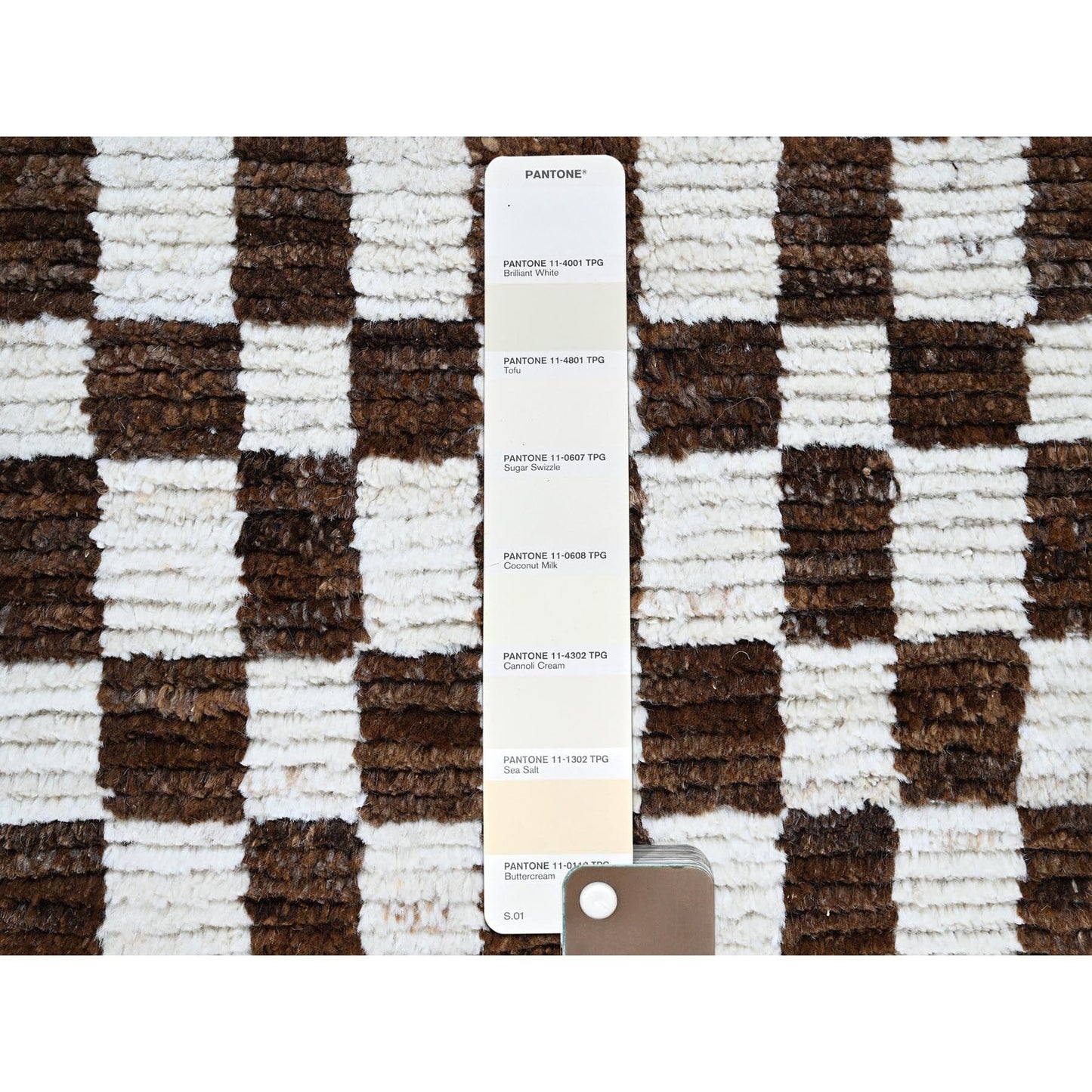 2'10"X4'10" Brown Moroccan Weave Squares Design Pure Wool Hand Knotted Rug