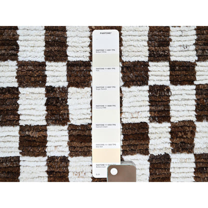 2'10"X4'10" Brown Moroccan Weave Squares Design Pure Wool Hand Knotted Rug
