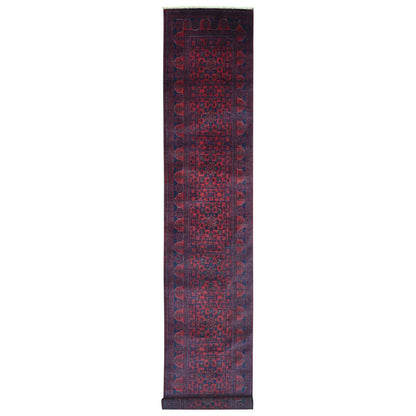 2'8"X16'3" Vermilion Red Afghan Khamyab Pure Wool Hand Knotted Runner Rug