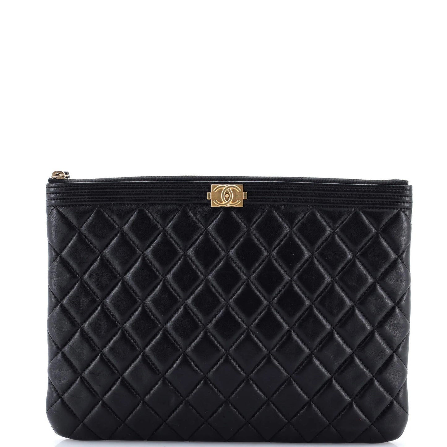 Chanel Boy O Case Clutch Quilted Lambskin Medium