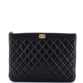 Chanel Boy O Case Clutch Quilted Lambskin Medium
