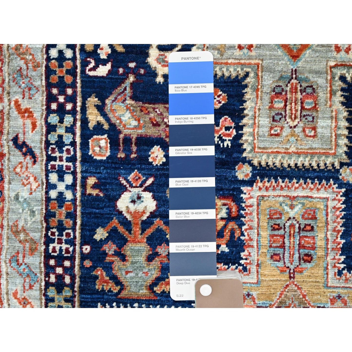 2'7"X7'9" Blue Runner Armenian Inspired Caucasian Design Wool Oriental Rug