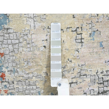 5'10"X5'10" Cream Abstract Design Wool And Silk Hand Knotted Round Rug