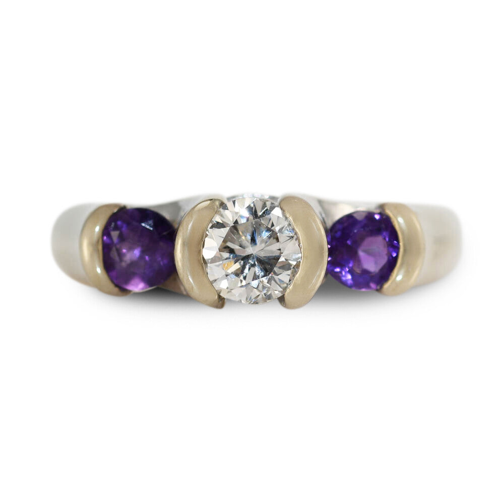 14K White Gold Diamond & Amethyst Ring,.50Ct