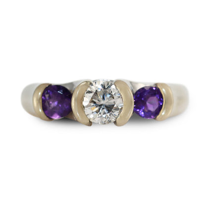 14K White Gold Diamond & Amethyst Ring,.50Ct