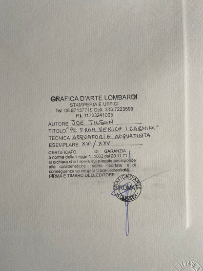 Joe Tilson' Pc From Venice' Etching Signed A Hand Certified