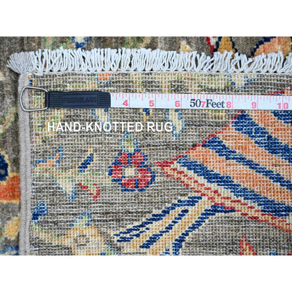 2'X3' Gray Hand Knotted Afghan Peshawar Birds Design Wool Mat Sample Rug