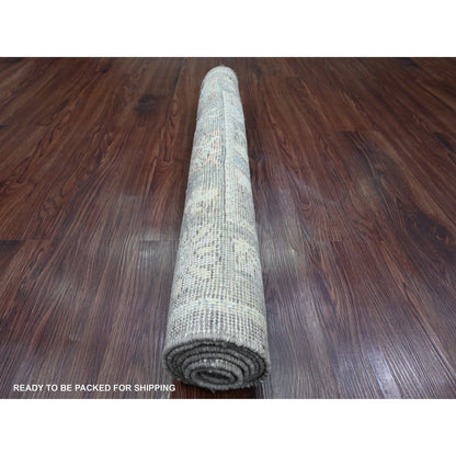 2'10"X5'10" Brown Angora Oushak Leaf Design Hand Knotted Wool Runner Rug