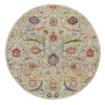 10'X10' Birch Tan Hand Knotted Silk And Wool Sickle Leaf Design Round Rug