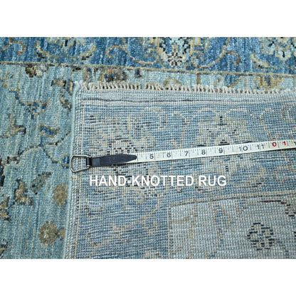 2'6"X14' Blue Shah Abbas Flower Design Pure Wool Hand Knotted Runner Rug