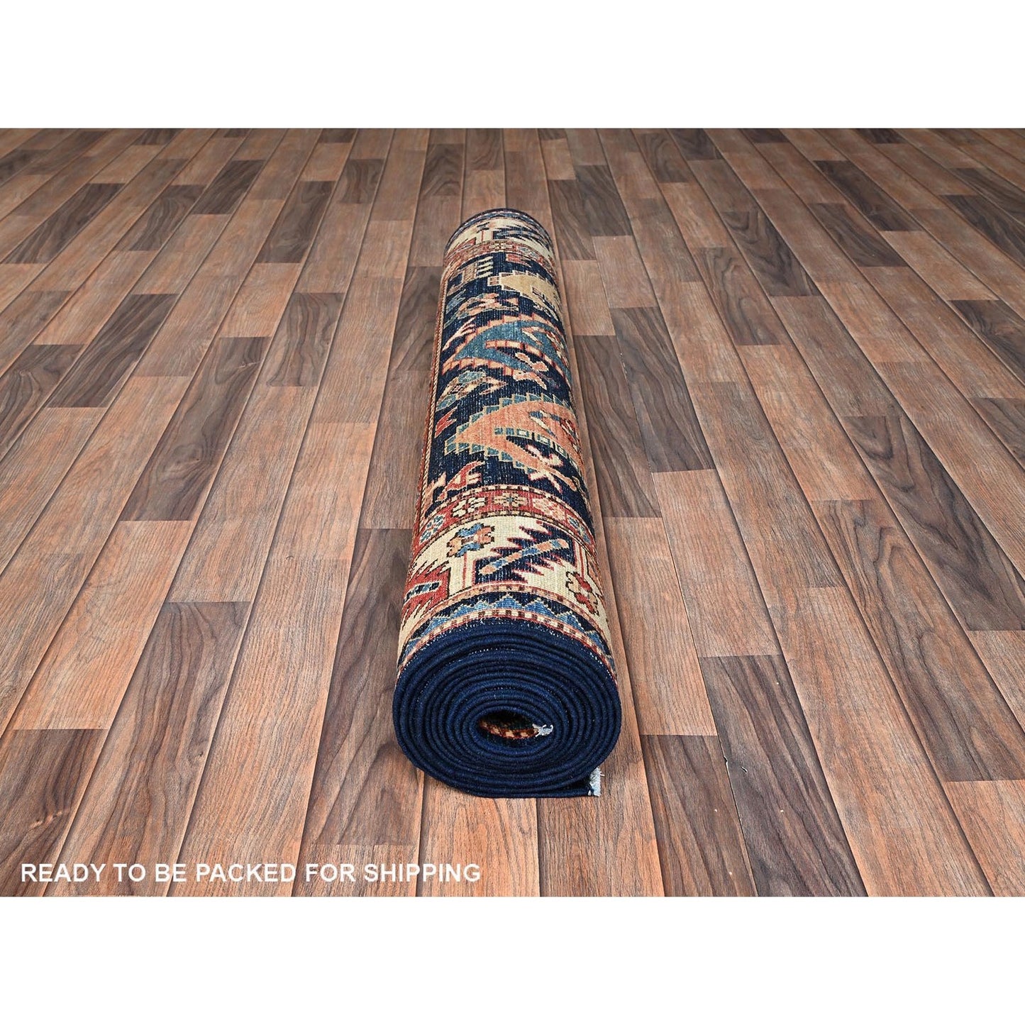 3'10"X13'2" Midnight Blue Northwest Zoroastrian Hand Knotted All Wool Runner