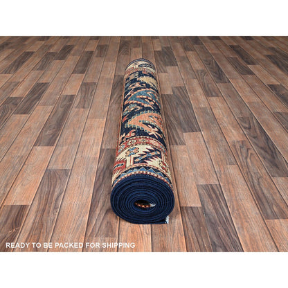 3'10"X13'2" Midnight Blue Northwest Zoroastrian Hand Knotted All Wool Runner