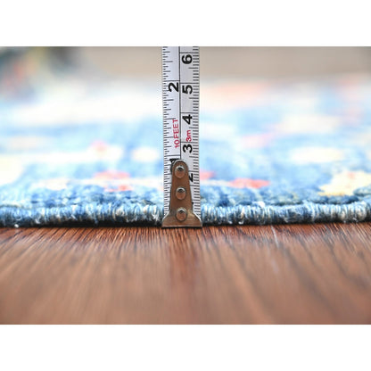 2'X3' Blue Afghan Peshawar Birds Design Hand Knotted Soft Wool Mat Rug