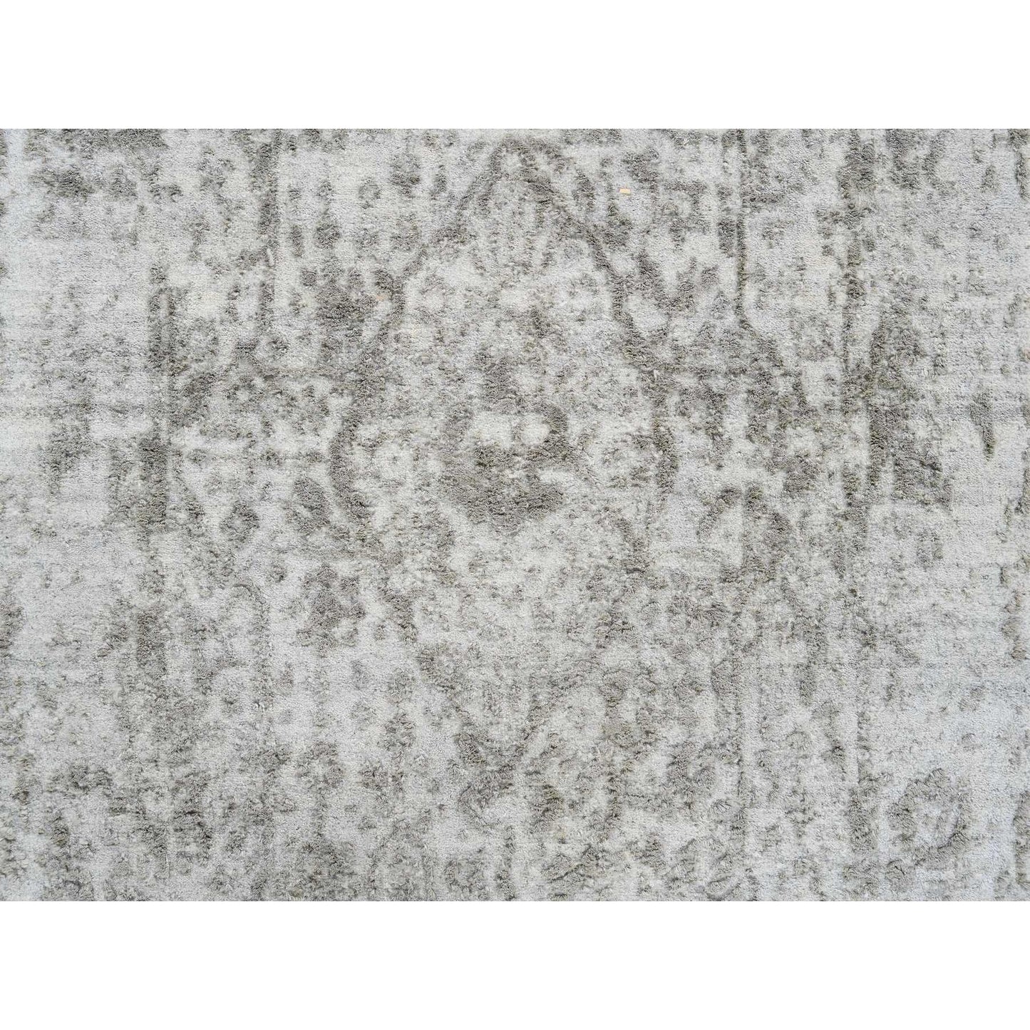 2'6"x12'1" Gray Wool/ Silk Hand Knotted Zoroastrian Design Runner Rug