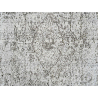 2'6"x12'1" Gray Wool/ Silk Hand Knotted Zoroastrian Design Runner Rug