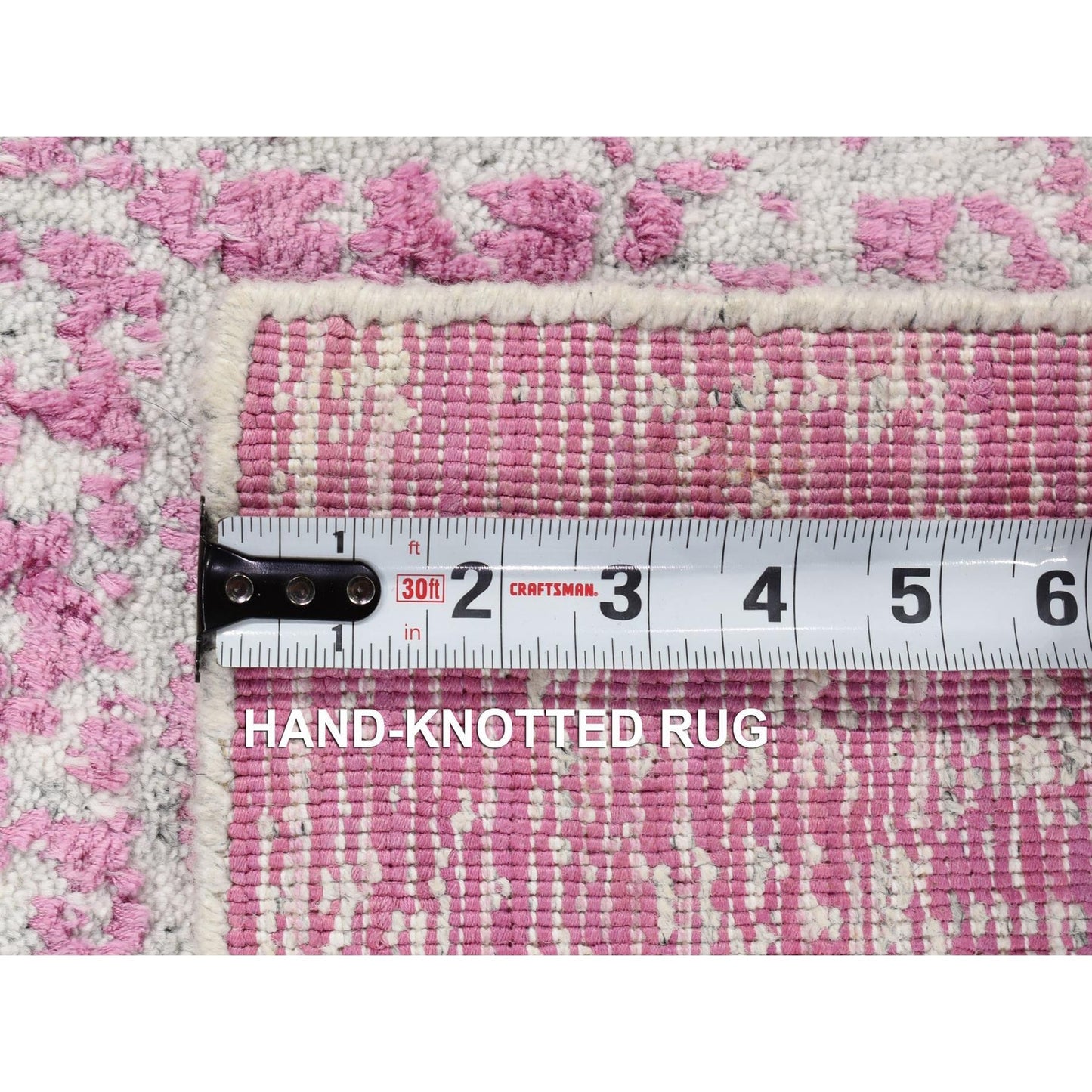 2'X3' Pink Fine Jacquard Hand Loomed Wool And Plant Based Silk Mat Rug