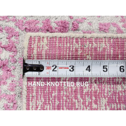 2'X3' Pink Fine Jacquard Hand Loomed Wool And Plant Based Silk Mat Rug