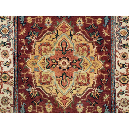 2'7"X12' Red Fine Heris Re-Creation Wool Hand Knotted Runner Rug