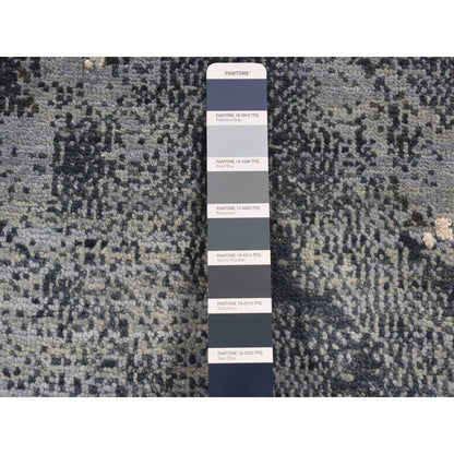 8'1"X8'1" Blue Galaxy Design Wool And Silk Hand Knotted Round Rug