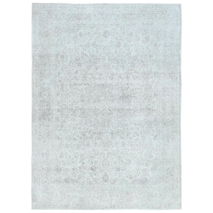 8'1"X11'2" Ivory Worn Wool Hand Knotted Vintage Farsian Tebraz Rug