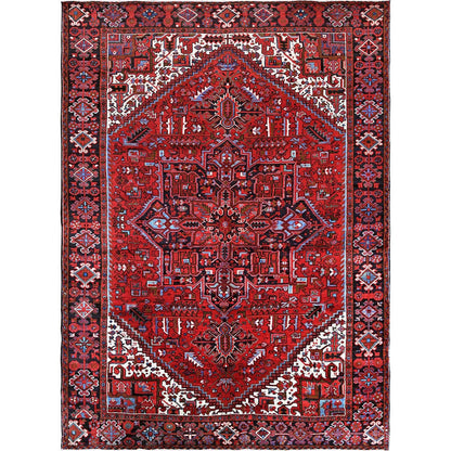 8'4"X11'4" Red Vintage Zoroastrian Heris Sheared Low Hand Knotted Wool Rug