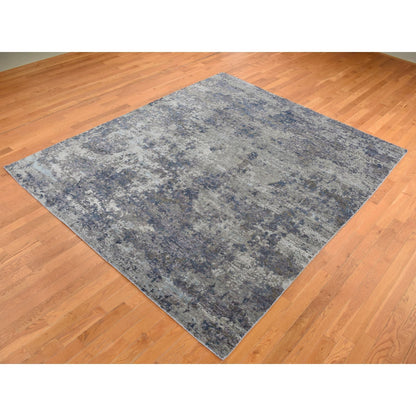 7'10"X9'9" Gray Modern Abstract Design Wool And Silk Hand Knotted Rug
