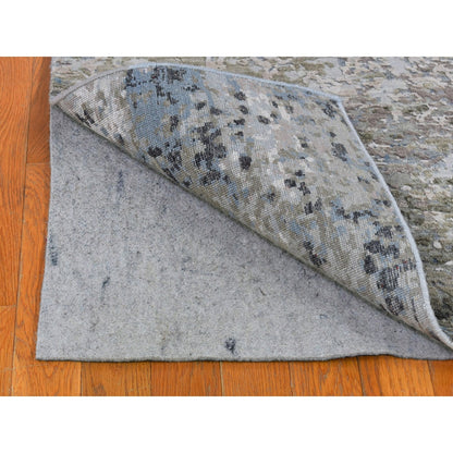 2'6"X10'6" Abstract Design Wool&Silk Hi-Low Pile Hand Knotted Runner Rug