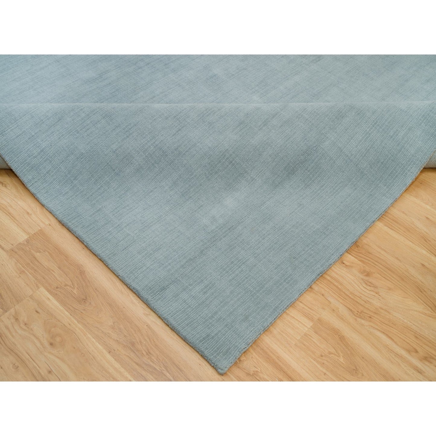 9'X11'10" Gray Loom Knotted Plain Wool And Plant Based Silk Oriental Rug