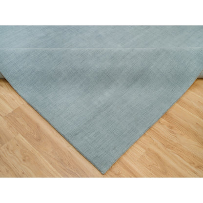 9'X11'10" Gray Loom Knotted Plain Wool And Plant Based Silk Oriental Rug