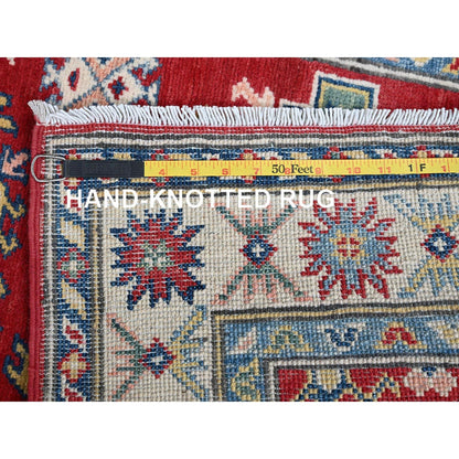 2'7"X12'7" Red Kazak With Medallions Design Hand Knotted Wool Runner Rug