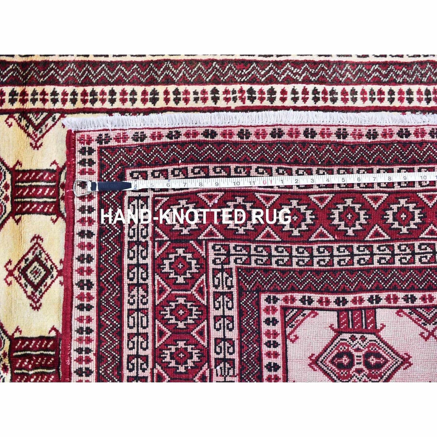 4'6"X7' New Turkoman Bokara Repetitive Design Pure Wool Hand Knotted Rug