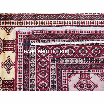4'6"X7' New Turkoman Bokara Repetitive Design Pure Wool Hand Knotted Rug