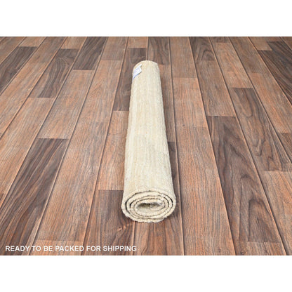 2'3"X2'9" Ivory Mat Rug Moroccan Weave Grid Design Wool Hand Knotted Sample