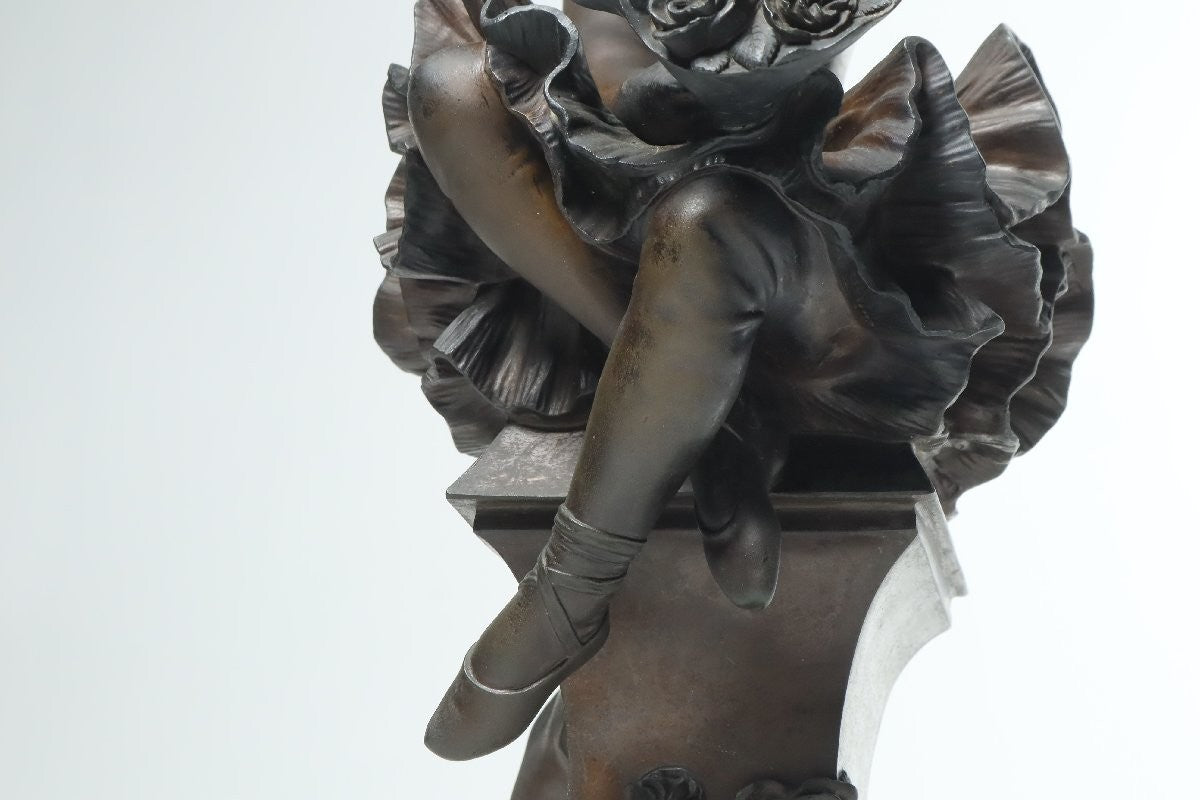 Maillard "Colombina" French Bronze Sculpture Dancer With Roses 40.8Cm Signed Box