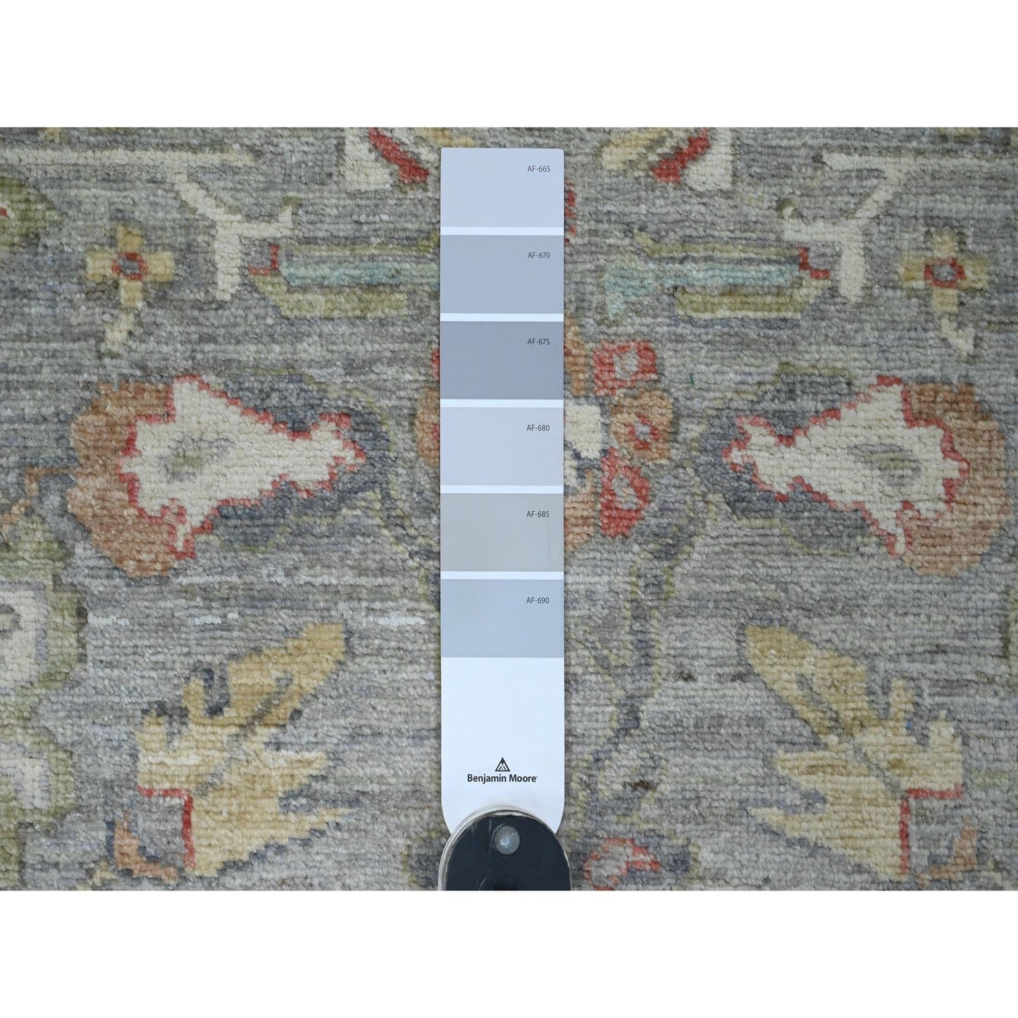 2'7"X12'3" Gray Peshawar With Heris Design Wool Hand Knotted Runner Rug
